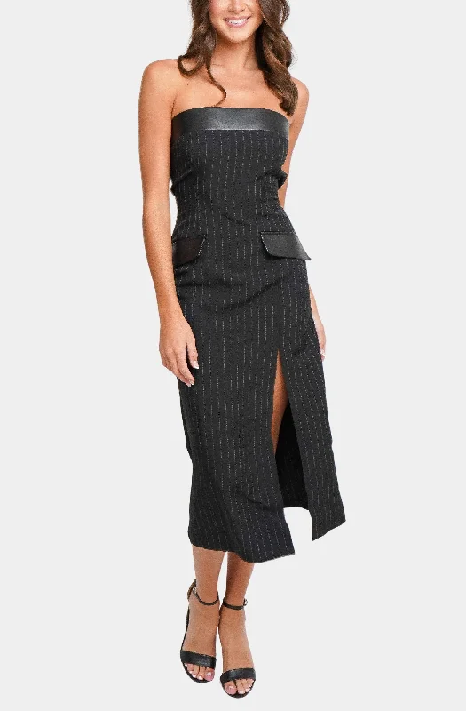 Carly Pinstripe Leather Midi Dress Chic midi dresses