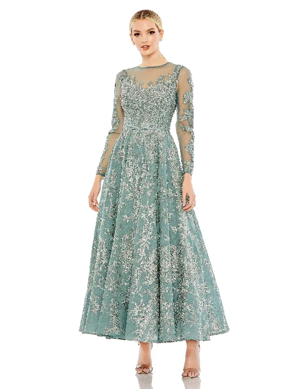 Mac Duggal 20337 Long Sleeve Formal Tea Length Dress Winter maxi dresses