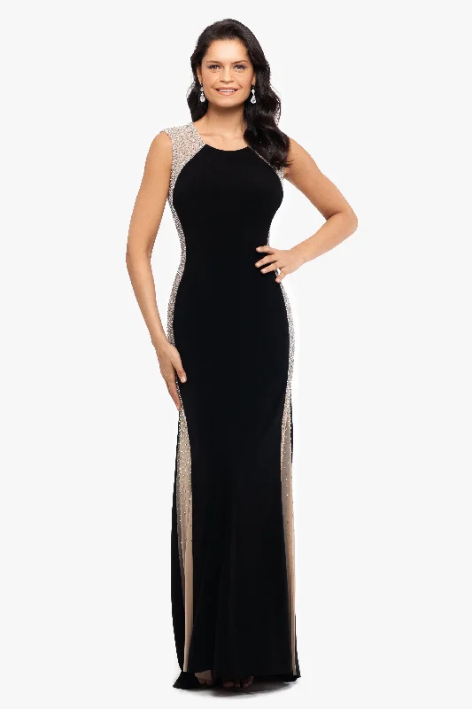 "Madison" Long Jersey Knit Caviar Beaded Sides Dress Wrap maxi dresses