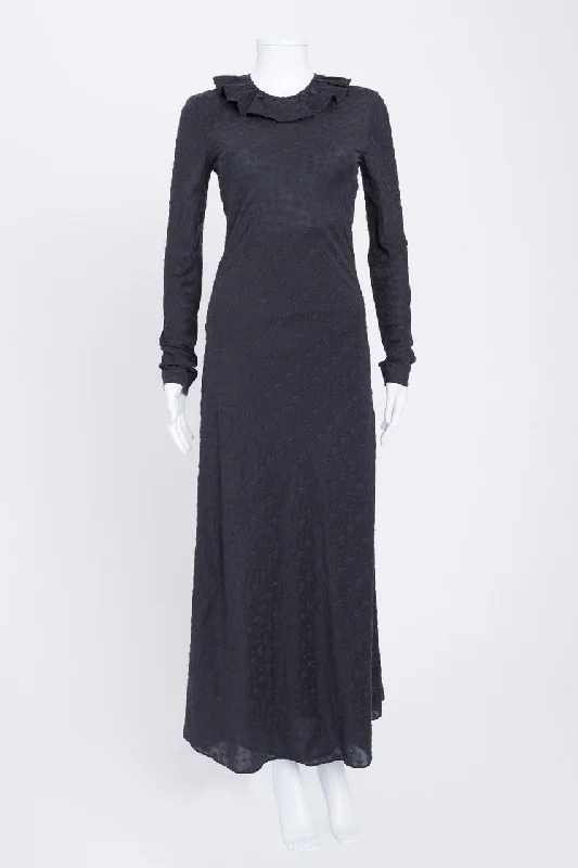 Midnight Blue Embroidered Long Sleeve Maxi Dress Birthday maxi dresses