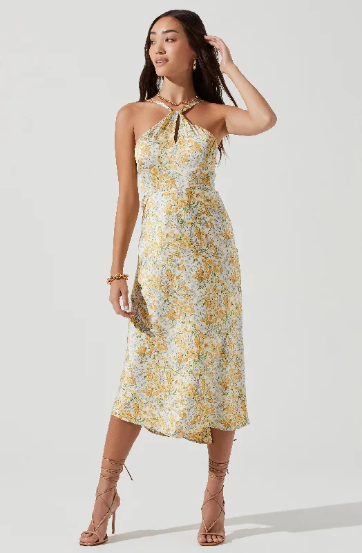 Sandrine Floral Halter Midi Dress Lace midi dresses