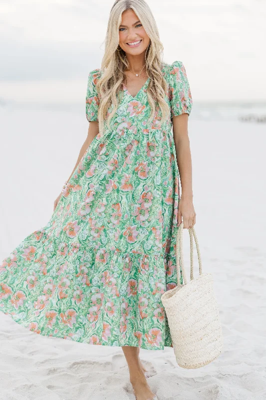 See You Soon Green Ditsy Floral Midi Dress Comfortable midi dresses for everyday wear