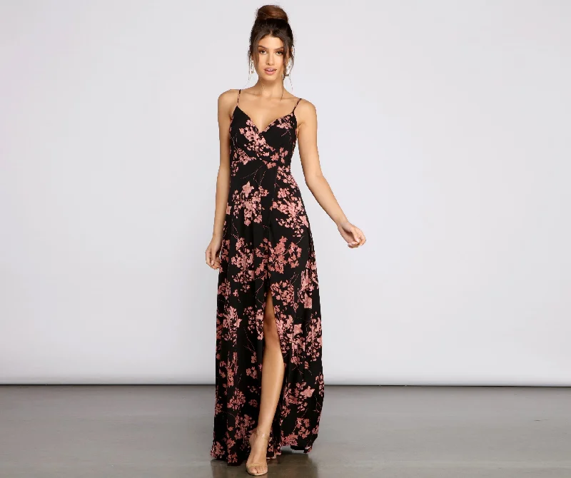 Total Sweetheart Floral Charming High Slit Maxi Dress Women's trendy maxi dresses sale