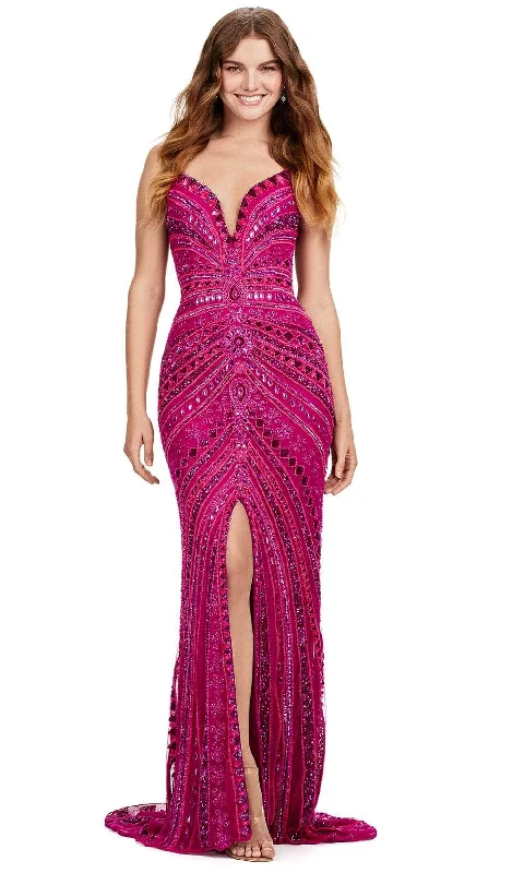 Ashley Lauren 11488 - Fully Beaded Front Slit Evening Gown High-end party dresses