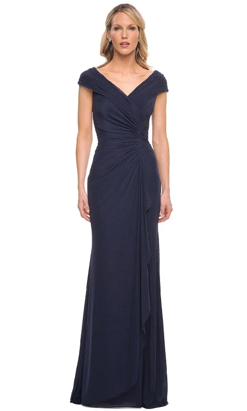 La Femme 29996 - V Neckline Ruching Mother of the Bride Gown Satin party dresses