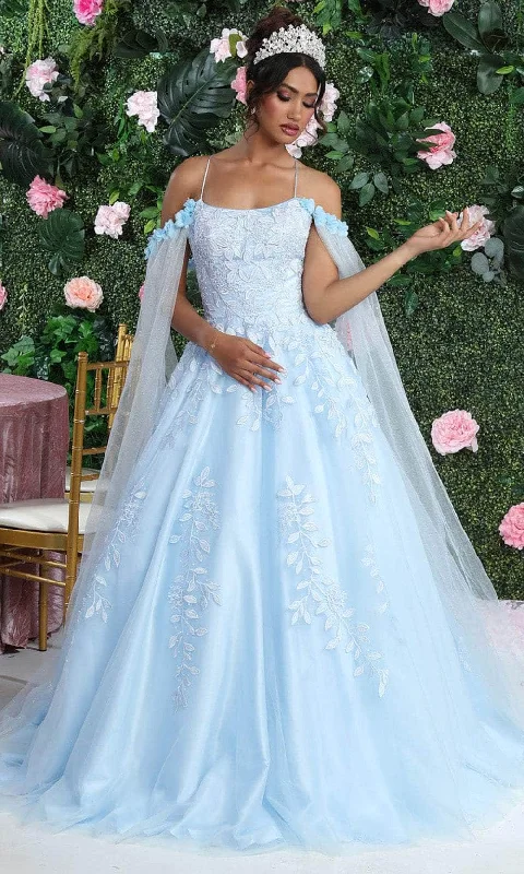 May Queen LK191 - Cape Sleeve Applique Gown Tulle party dresses