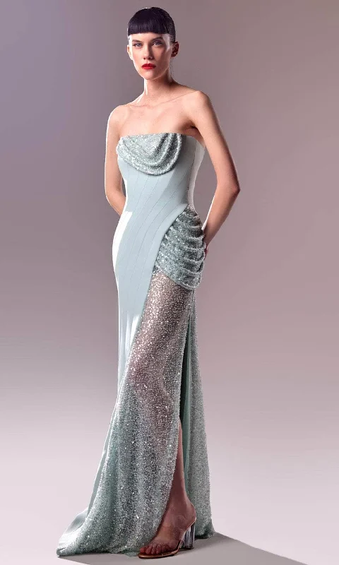 MNM Couture G1613 - Strapless Beaded Mesh Embellished Gown Petite party dresses