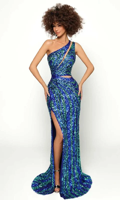 Tarik Ediz - 51187 Sequin Asymmetrical Evening Dress Flattering party dresses for all body types