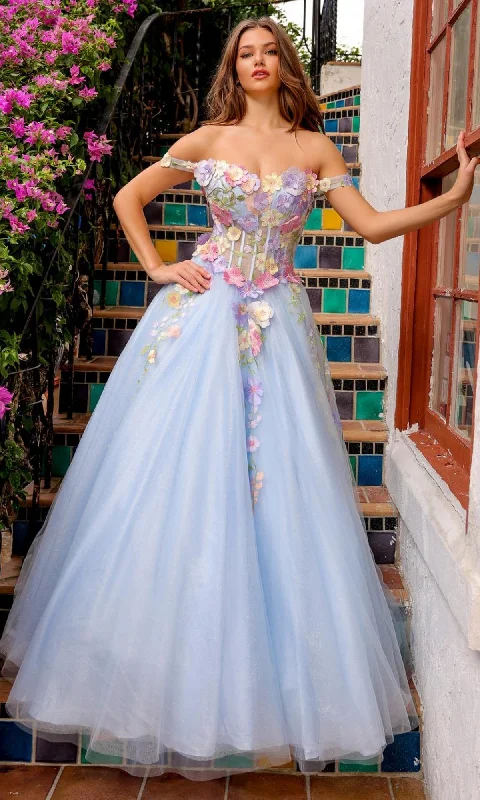 Floral-Embroidered Long Prom Ball Gown 6124 A-line floral dresses