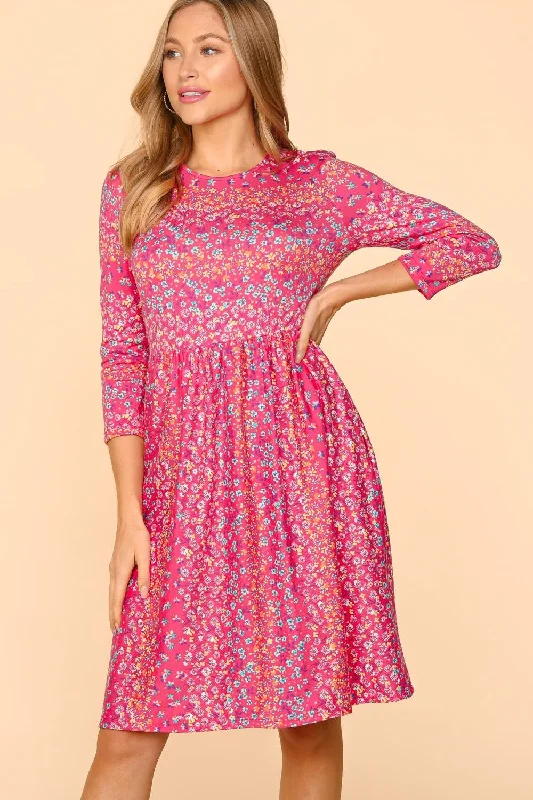 Blue Zone Planet |  Haptics Round Neck Floral Dress with Pockets Date night floral dresses