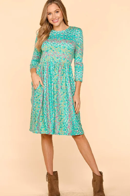 Blue Zone Planet |  Haptics Round Neck Floral Dress with Pockets Outdoor floral dresses