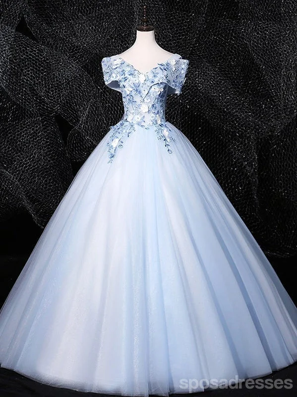 Floral Blue A-line Off Shoulder Long Prom Dresses Online, Dance Dresses,12796 Edgy floral dresses