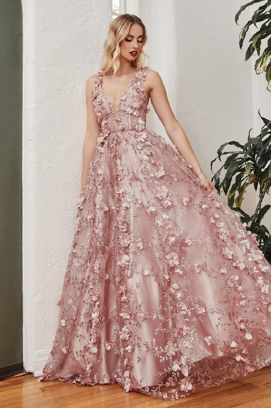 Glitter Floral Ball Gown By Cinderella Divine -J838 Best floral dresses for casual outings