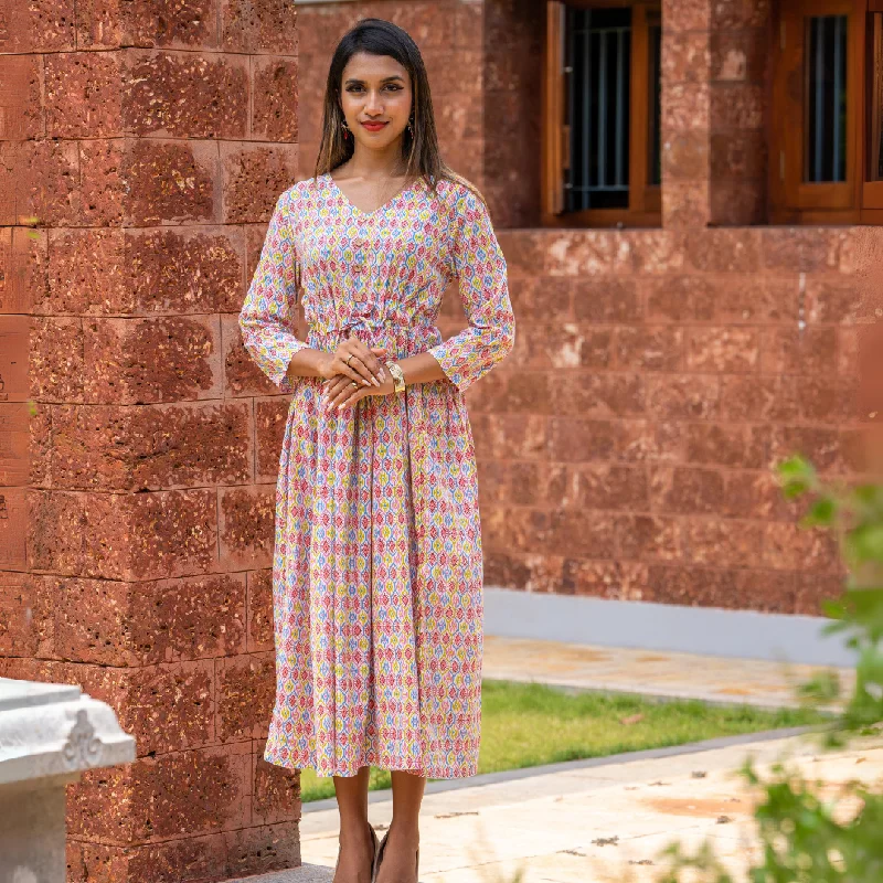 Pink Block Printed Cotton Dress Mini floral dresses