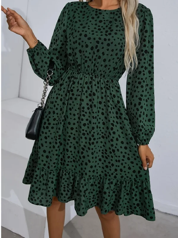 Blue Zone Planet |  Printed Round Neck Balloon Sleeve Dress Best floral dresses for hourglass body shape