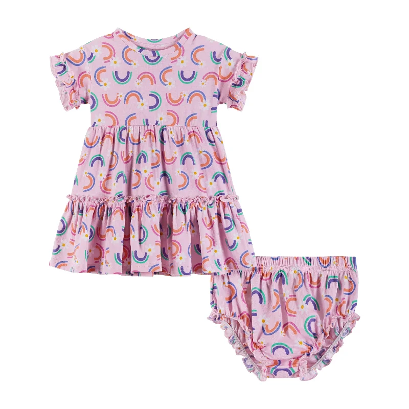 Baby Rainbow & Daisy Print Dress | Pink Anniversary floral dresses