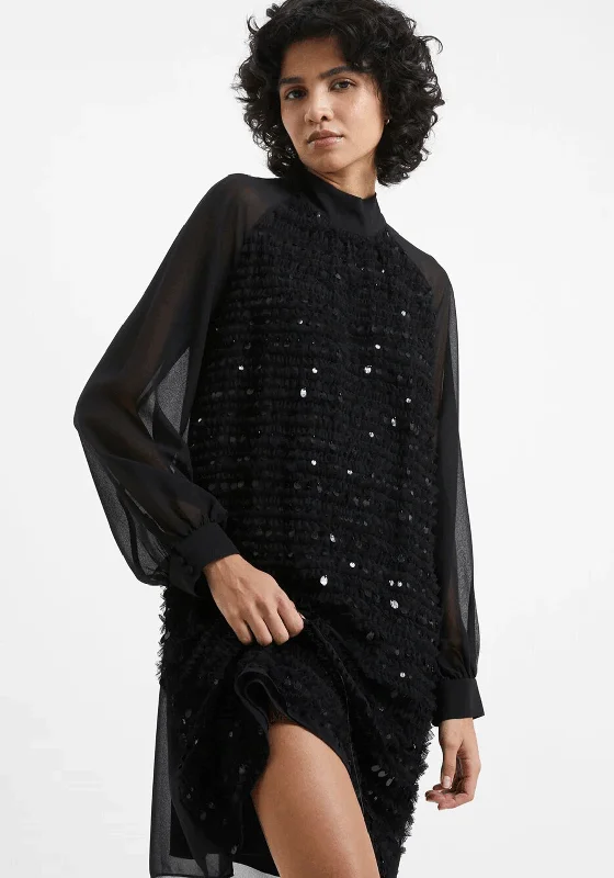 French Connection Carina Embellished Mini Dress, Black Black Mini Skirt