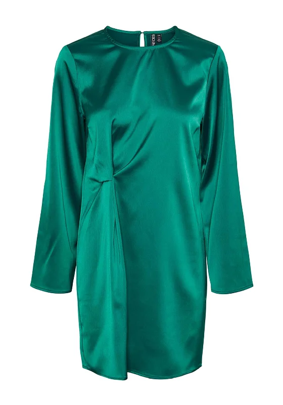 Pieces Norella Ruched Side Mini Satin Dress, Eden Green Elegant Mini Skirt