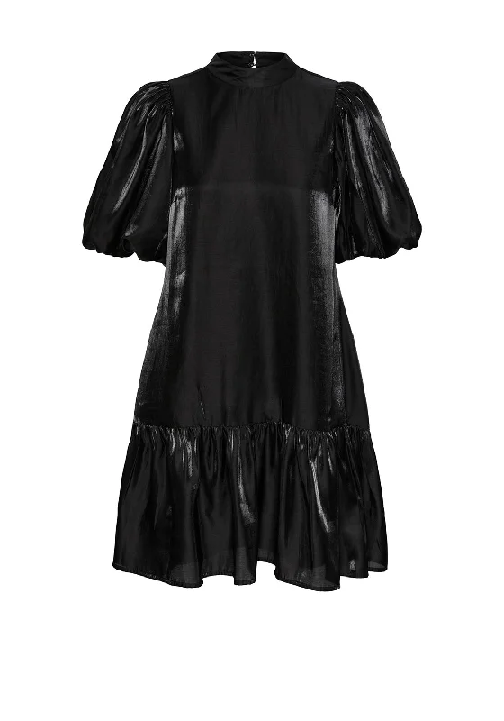 Y.A.S Magnusa Volume Sleeve Tiered Mini Dress, Black Lace-up Mini Skirt