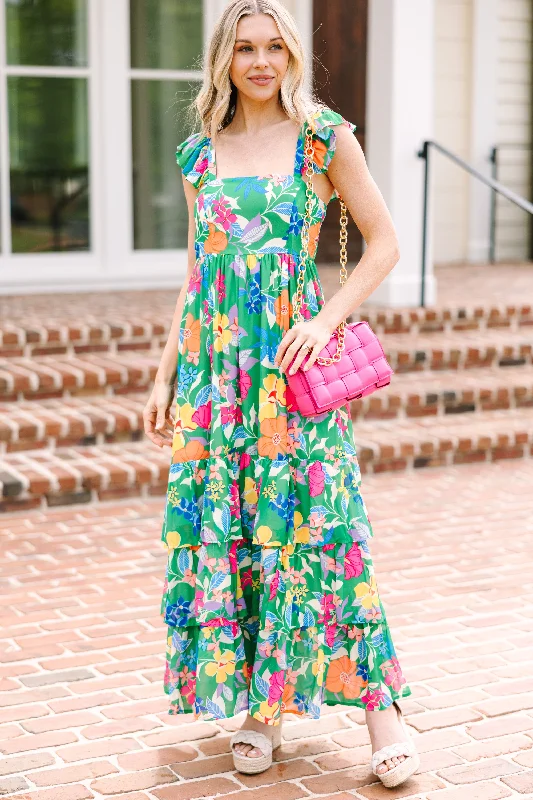 Let's Get Away Kelly Green Floral Maxi Dress Formal Maxi Outfit