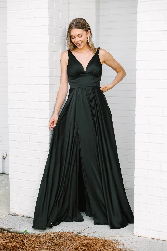 Living Daydream Black Satin Maxi Dress Embroidered Maxi Skirt