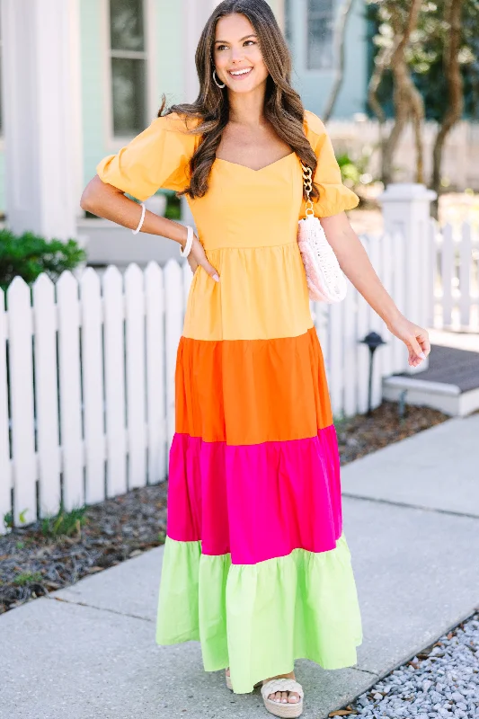 One Way Ticket Orange Colorblock Maxi Dress Cozy Maxi Dress