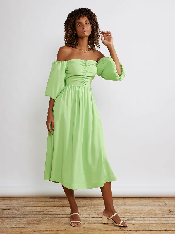 Alexis Green Bardot Midi Dress Denim Midi Skirt