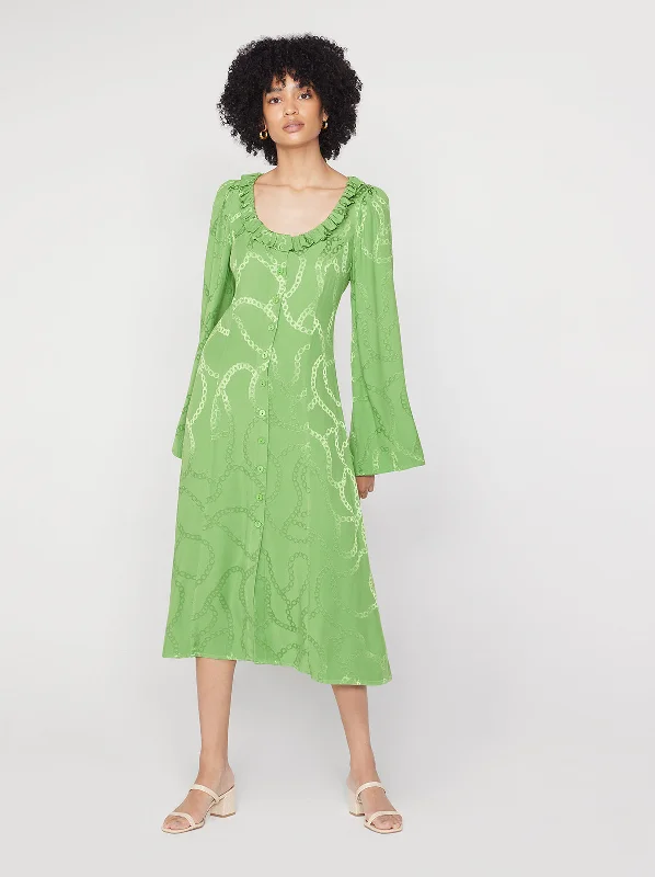 Flora Green Chain Jacquard Midi Dress Trendy Midi Skirt