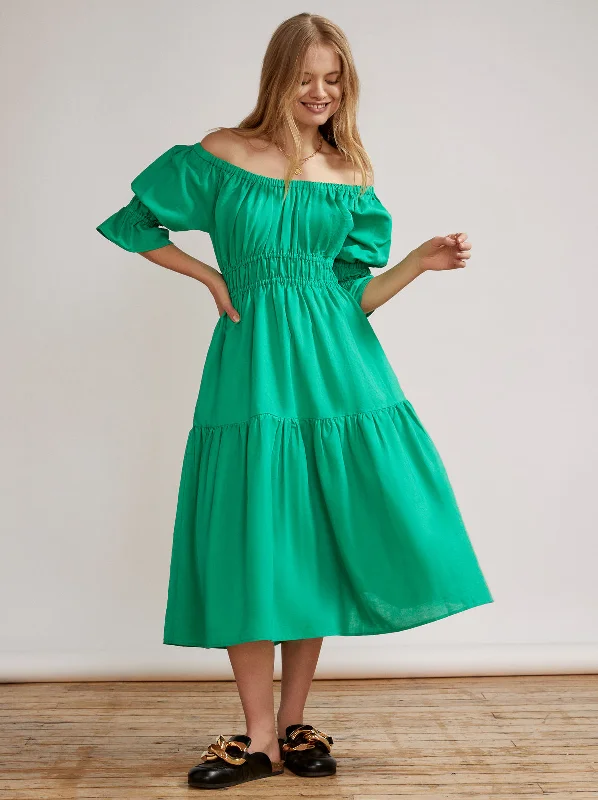 Margot Green Midi Dress Wraparound Midi Skirt