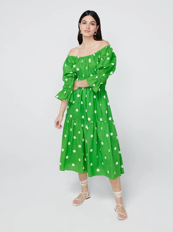 Margot Green Polka Dot Midi Dress Wraparound Midi Skirt