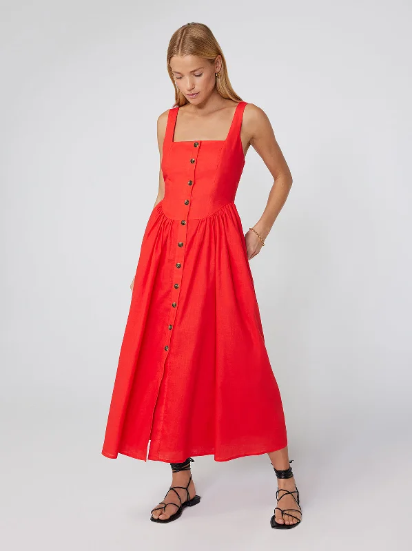 Olympia Red Midi Dress Plain Midi Skirt