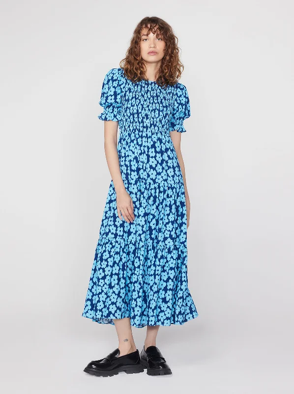 Persephone Blue Blurred Floral Midi Dress Wool Midi Skirt