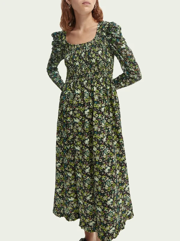 Scotch & Soda Printed Lace Sleeved Midi Dress Midi Skirt Party