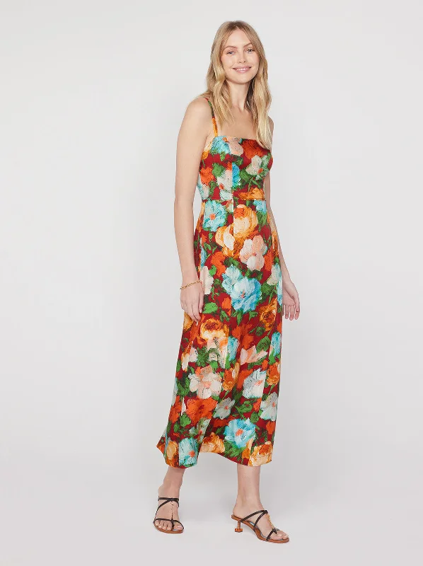 Ursula Blue Impressionist Floral Print Midi Dress Casual Midi Look