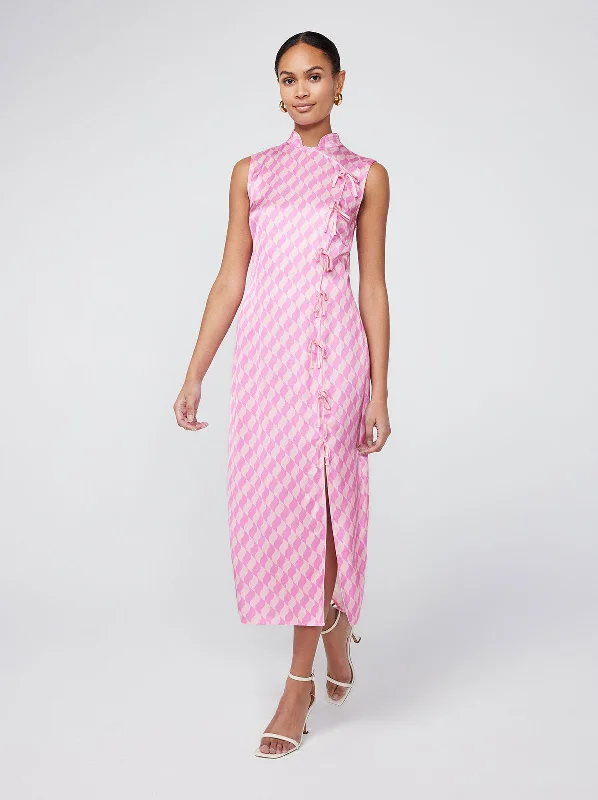 Virginia Pink Wavy Tile Midi Dress Trendy Midi Look