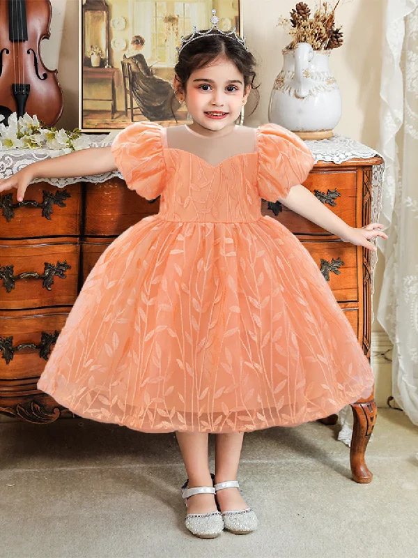 Ball Gown Scoop Puff Sleeves Flower Girl Dresses with Lace Lace Mini Dress