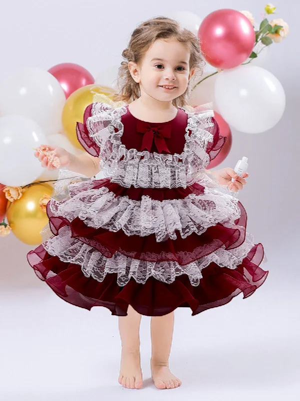 Ball Gown Scoop Puff Sleeves Flower Girl Dresses with Lace Lace Dress Lace