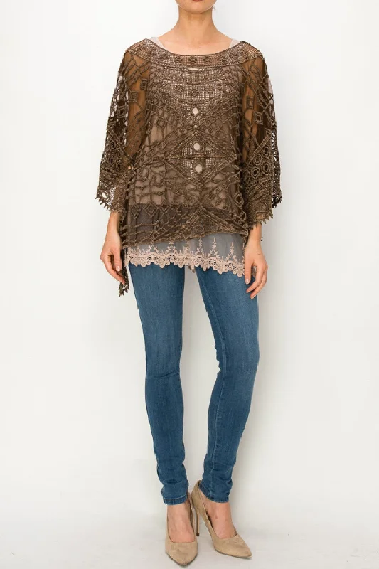 Crochet Lace Top - Brown Lace Dress Casual