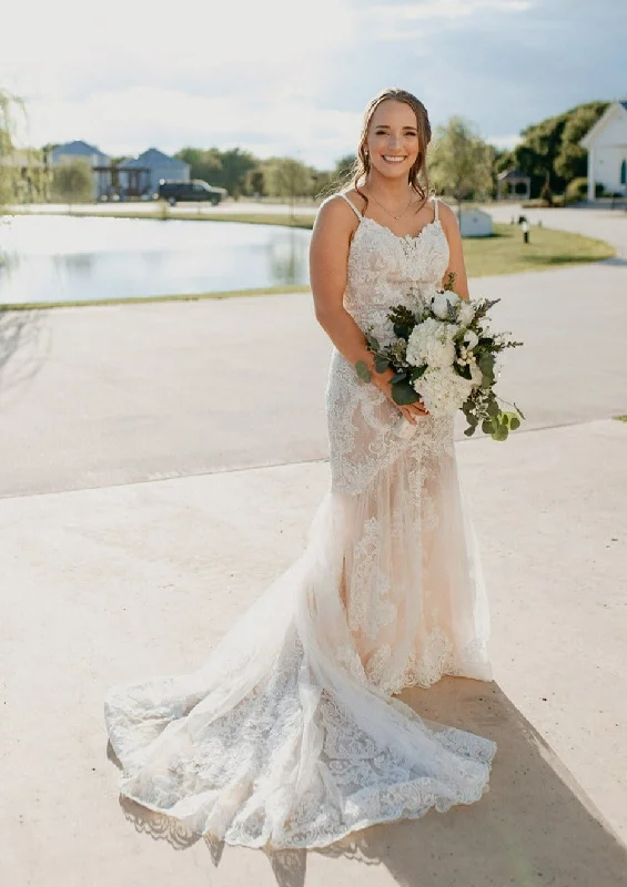 Galina Moonstone Detail and Lace Mermaid SWG824 Simple Lace Dress