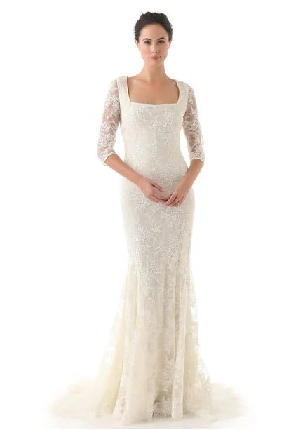 Badgley Mischka Lace 3/4 Sleeve Gown Lace Dress Bohemian