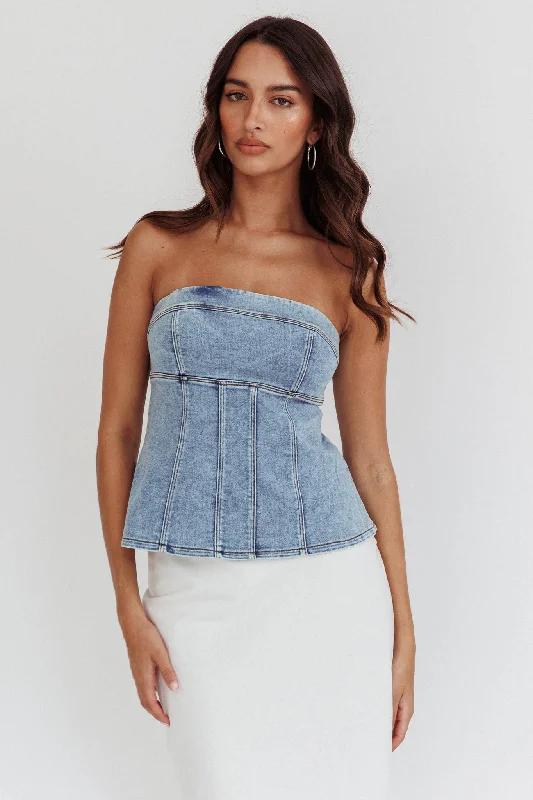 Cathlin Strapless Top Denim Blue Full Denim Skirt