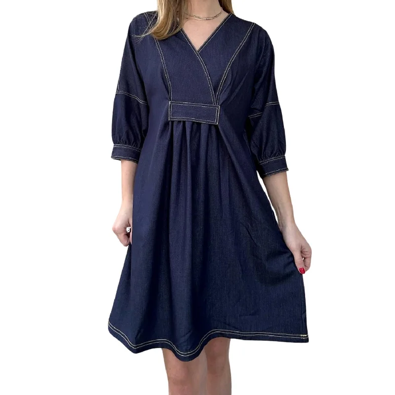 Dixie V-Neck Dress Denim In Navy Classic Denim Skirt