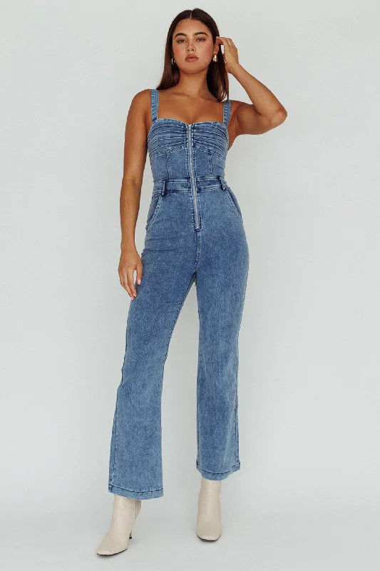 Emilio Flared Jumpsuit Denim Denim Skirt Flare