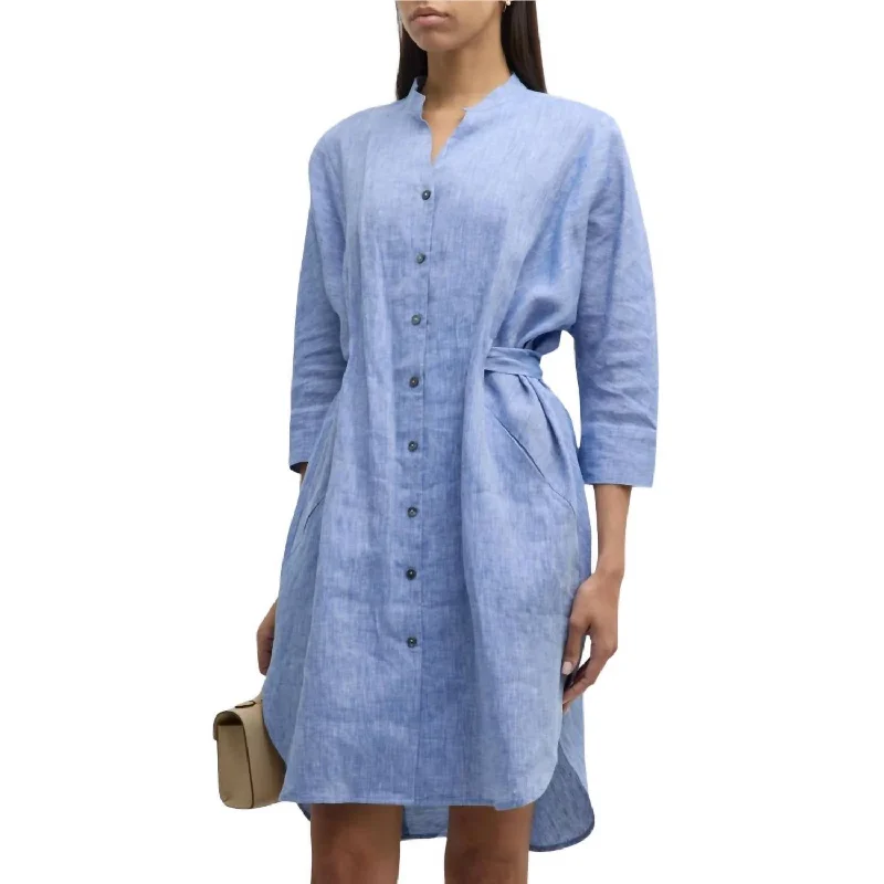 Fresia Caftan Dress In Denim Blue Mid-Length Denim Skirt