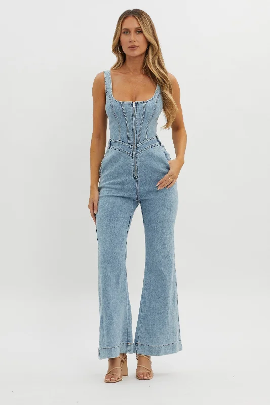 Intermission Flared Leg Jumpsuit Denim Mid-Length Denim Skirt