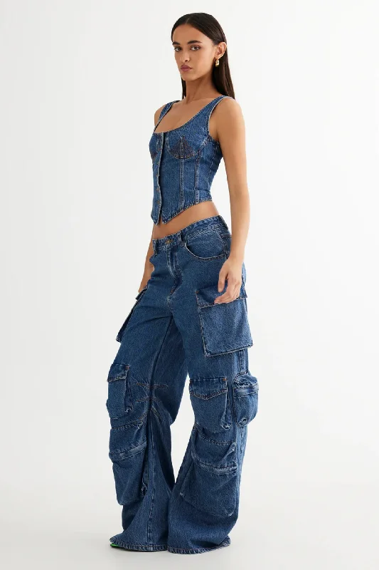 LIONESS Smokeshow Jean Blue Denim Skinny Denim Skirt