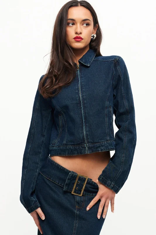 LIONESS Uma Denim Jacket Denim Blue Button Front Denim Skirt