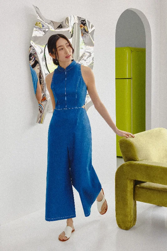 [Online Exclusive] Moana Cut Out Denim Jumpsuit Loose Denim Skirt