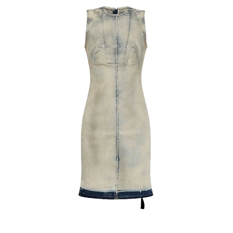 Splintered Denim Dress In Sky Raw Hem Denim