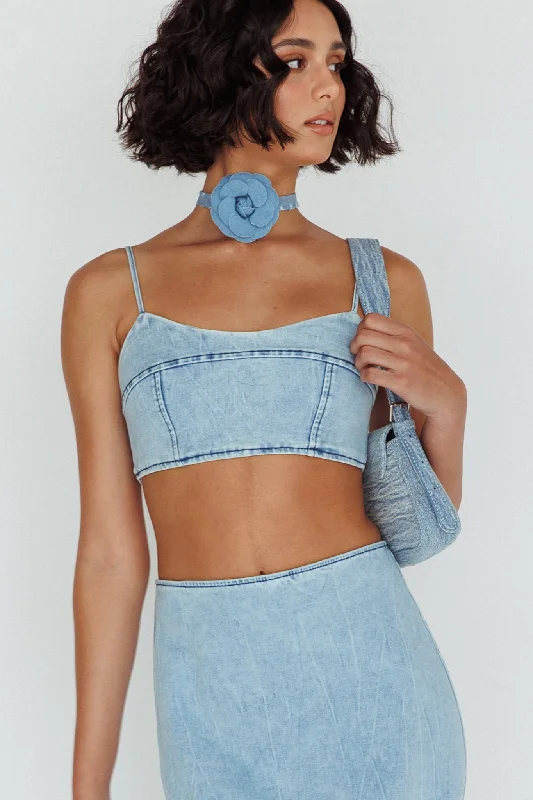 The Moment Cami Strap Crop Top Denim Denim Skirt Dress